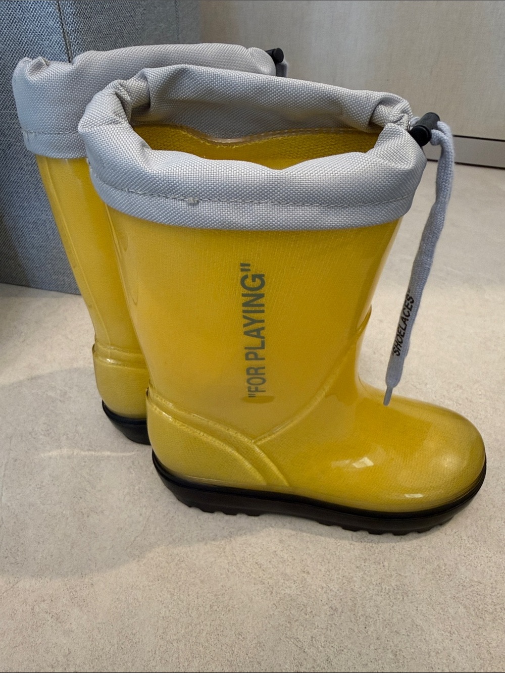 Kids off white  Yellow Rain Boots with Grey Cuff - Playful Waterproof Boots